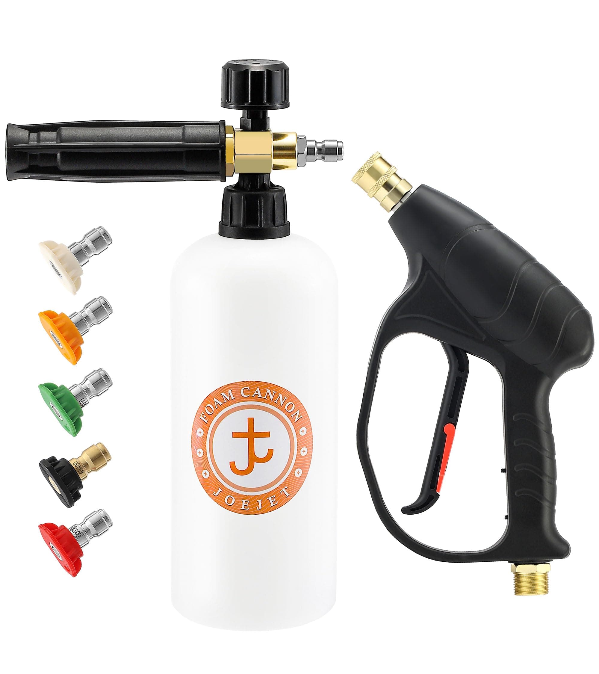 JOEJET Foam Cannon Pressure Washer Gun, 1/4" Quick Connect, 5 Nozzle Tips, 1 Liter