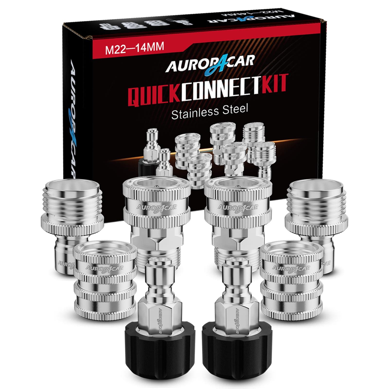 Stainless Steel M22-14mm Quick Connect Kit for Pressure Washers (8 Pack)