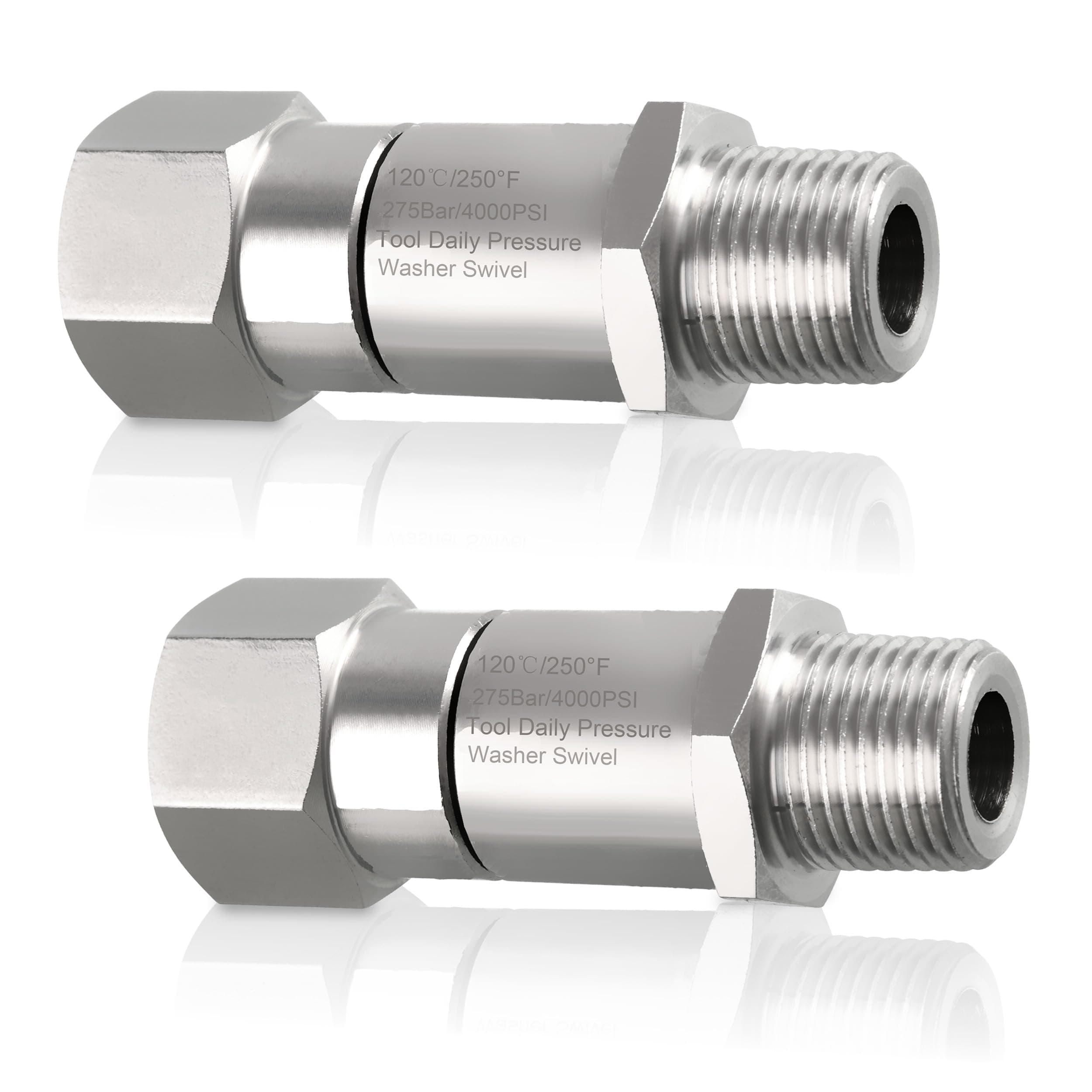 3/8 Inch NPT Stainless Steel Pressure Washer Swivel Fitting, 2 Pack