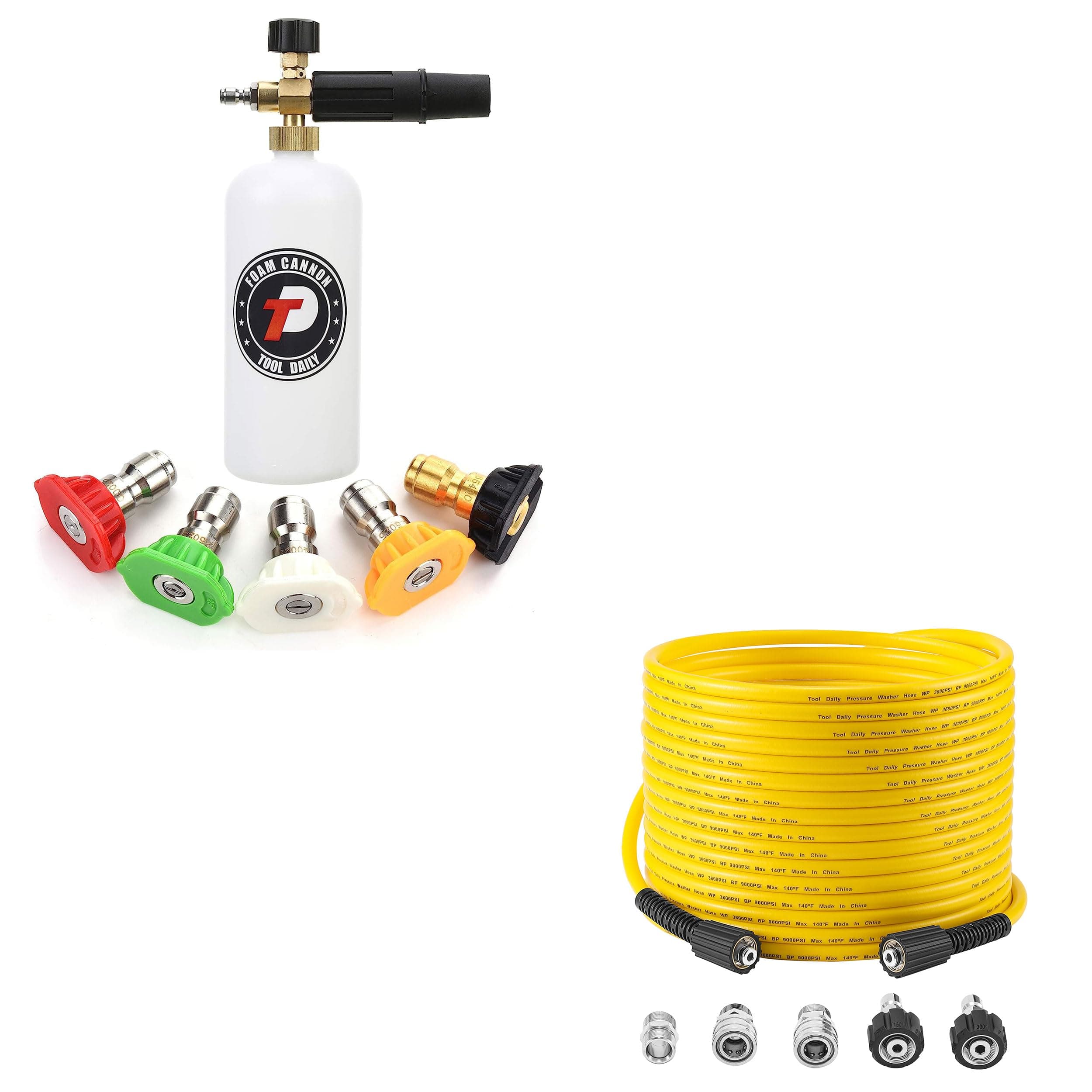 Foam Cannon with 1/4 Quick Connector, 50FT x 1/4 Pressure Washer Hose, Power Washer Extension Hose with M22 14mm Fitting