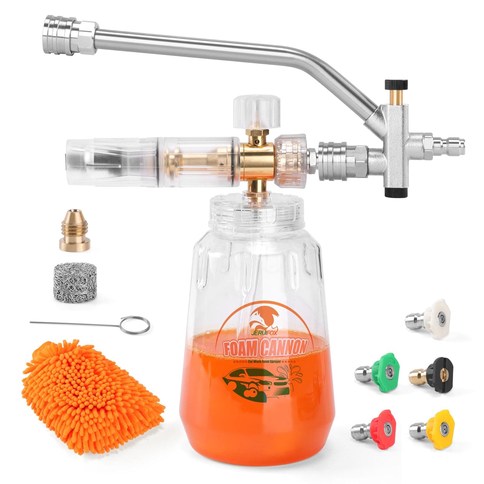 5 Nozzle Pressure Washer Foam Cannon with Quick Connect, Dual Connector Snow Foam Lance