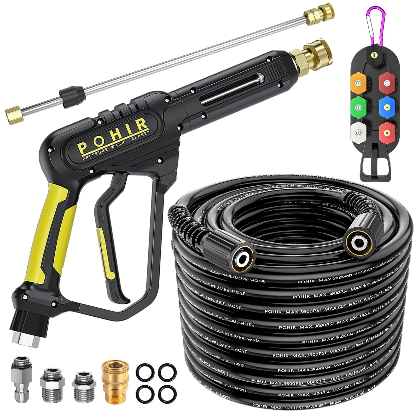 POHIR 3600 PSI Pressure Washer Gun with 50FT Hose Kit & 15in Wand Parts 7 Nozzles Quick Connect Set