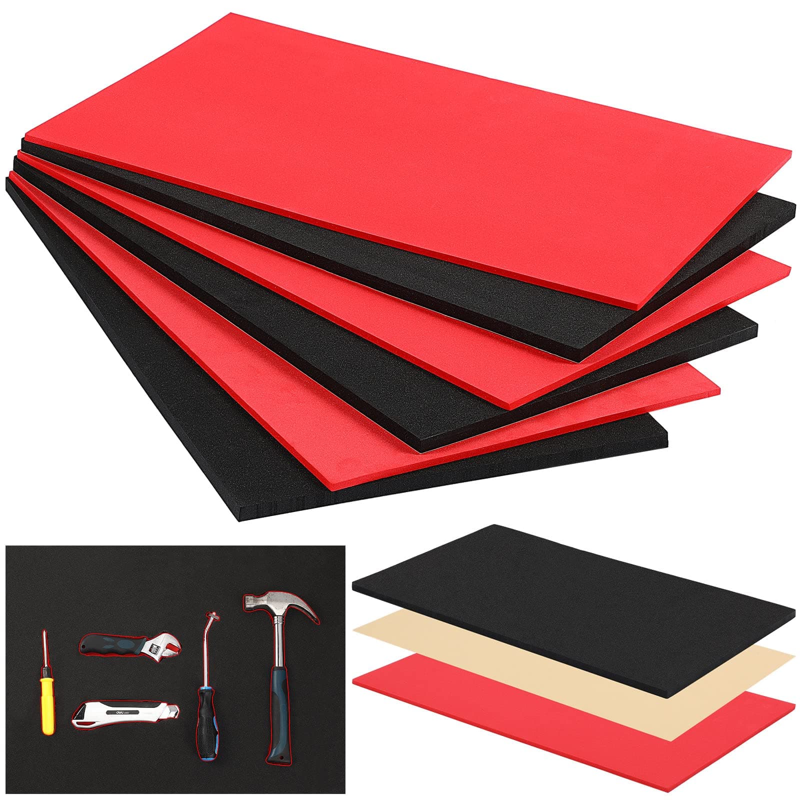 Black Top and Red Bottom Shadow Foam Organizers for Tool Box, Cabinet and Chest Drawers - Adjustable Inserts - Non Slip Mat (12 x 24 Inch)
| Adjustable Inserts Shadow Foam Organizers for Tool Box - Non Slip Mat - Black Top and Red Bottom - Cabinet a