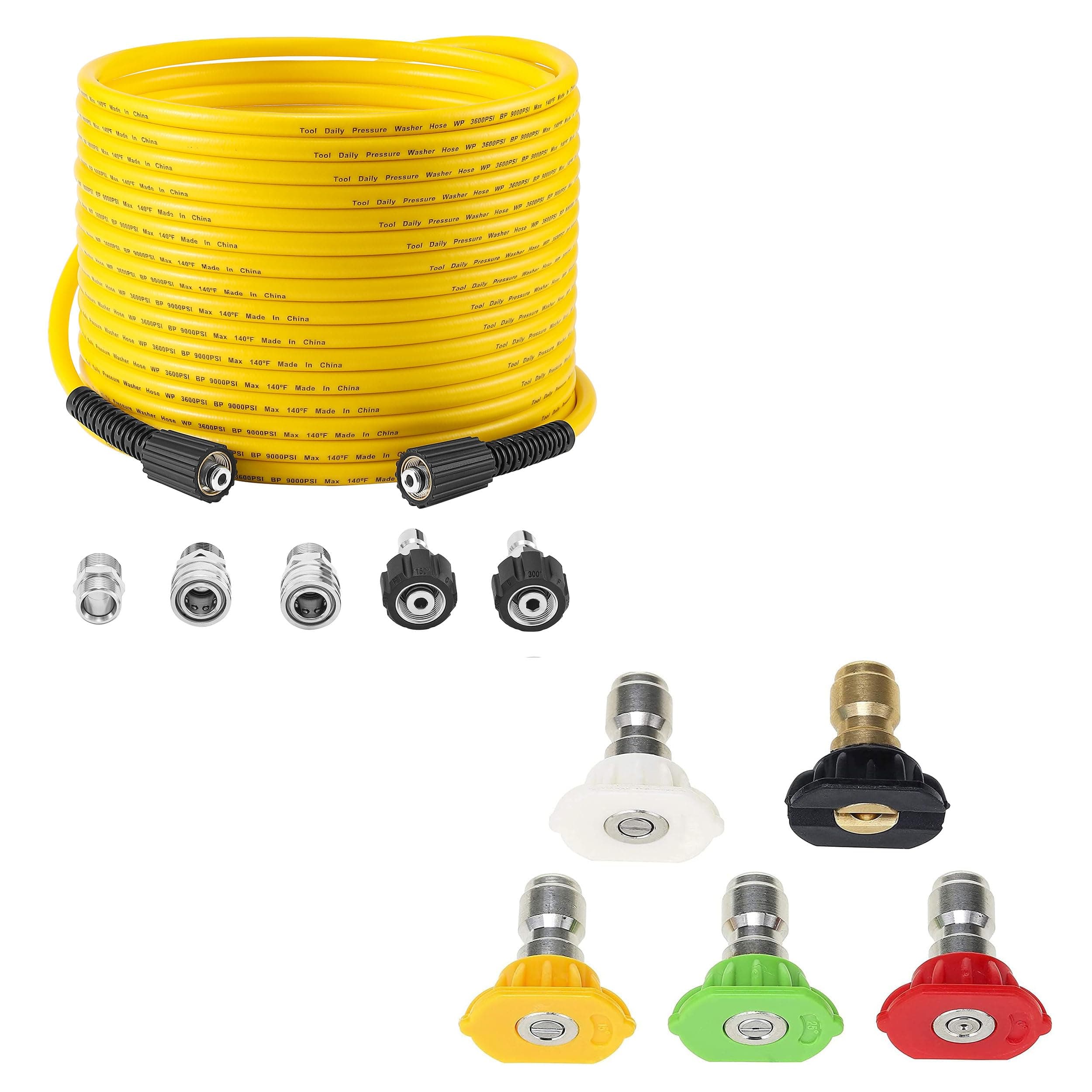 Tool Daily Pressure Washer Hose 50FT X 1/4", Multiple Degrees Nozzle Tips
