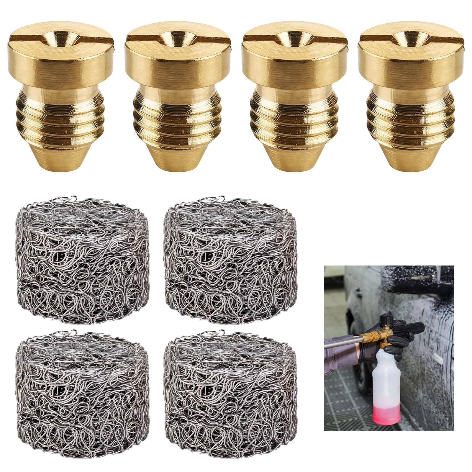 Orifice Foam Cannon - 4 PCS 1.1mm Orifice Universal Foam Cannon Tool for Daily Use with Brass Threaded Nozzle and Mesh Filter
| Orifice Foam Cannon - 4 PCS 1.1mm Nozzle Tip for Snow Bubble Spray Guns Suitable for Daily Foam Cannon Applications
| Ori