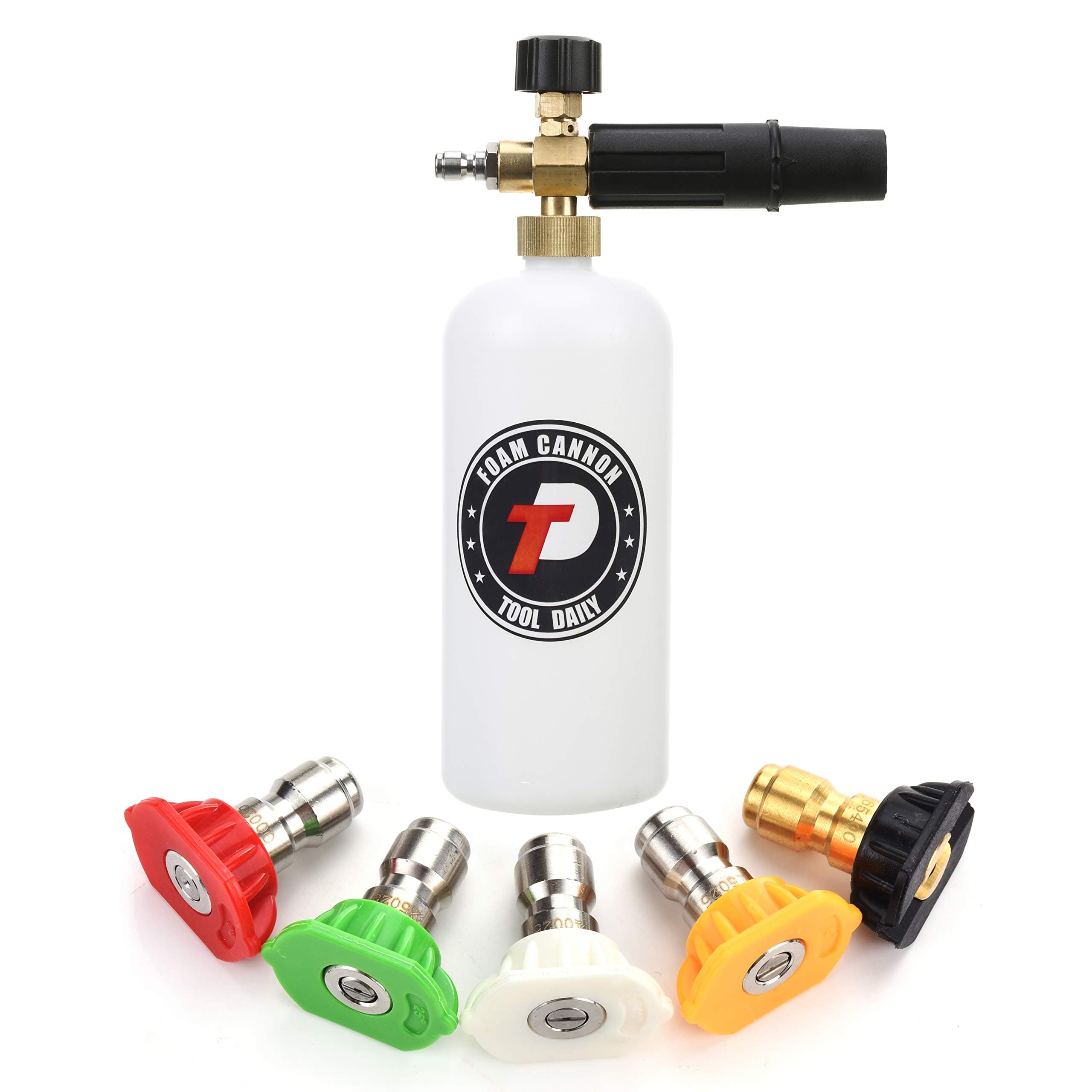 Daily Use 1 Liter Foam Cannon with 1/4 Inch Quick Connector for Pressure Washers
| 5 Pressure Washer Nozzle Tips and 1 Liter Foam Cannon for Quick_connect Applications
| Heavy Duty 1 Liter Foam Cannon & Nozzle Tips Bundle for Professional Pressure W