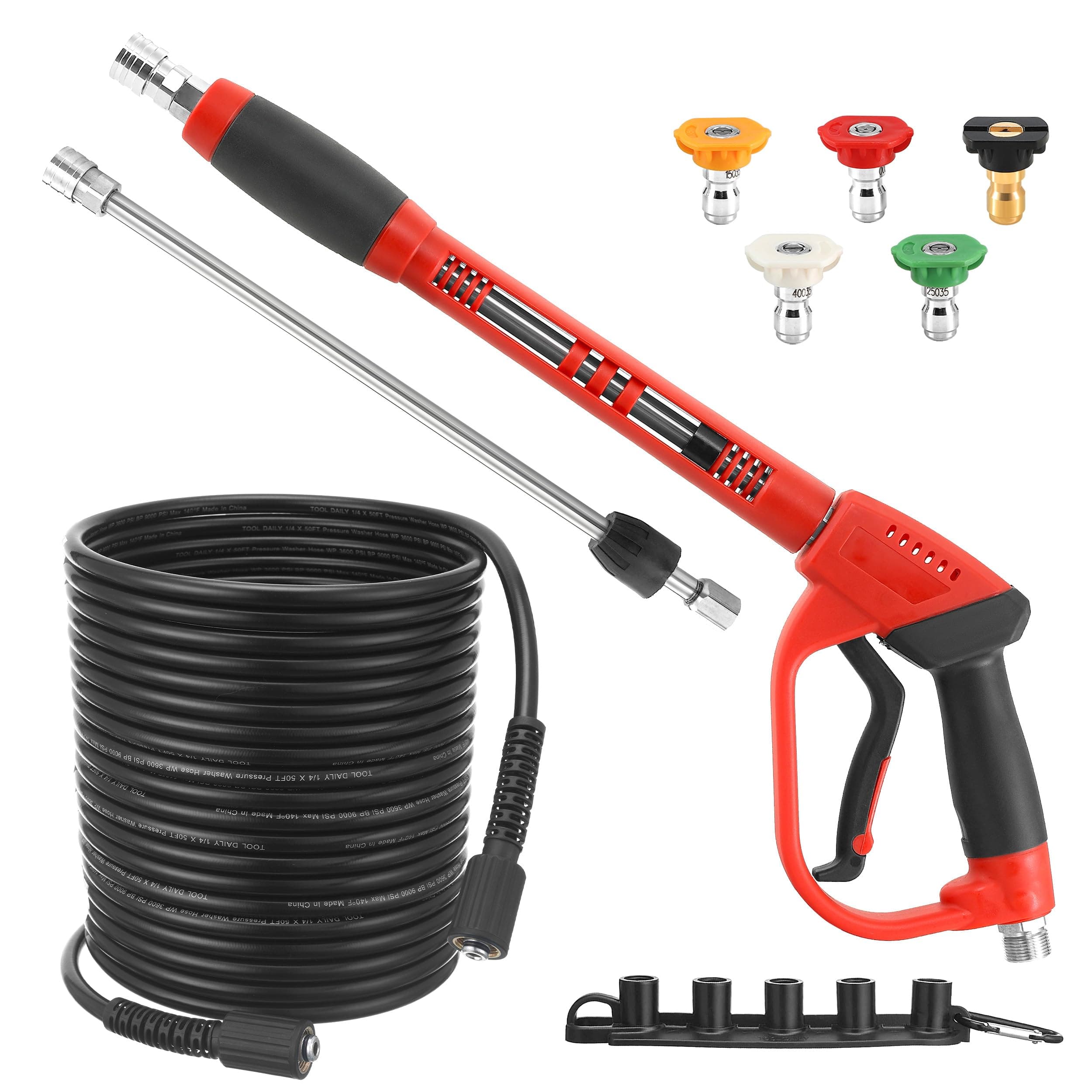 M22-14 Fitting 3600 PSI Daily Pressure Washer Gun & Hose Kit, 50 FT Hose & 5 Nozzle Tips