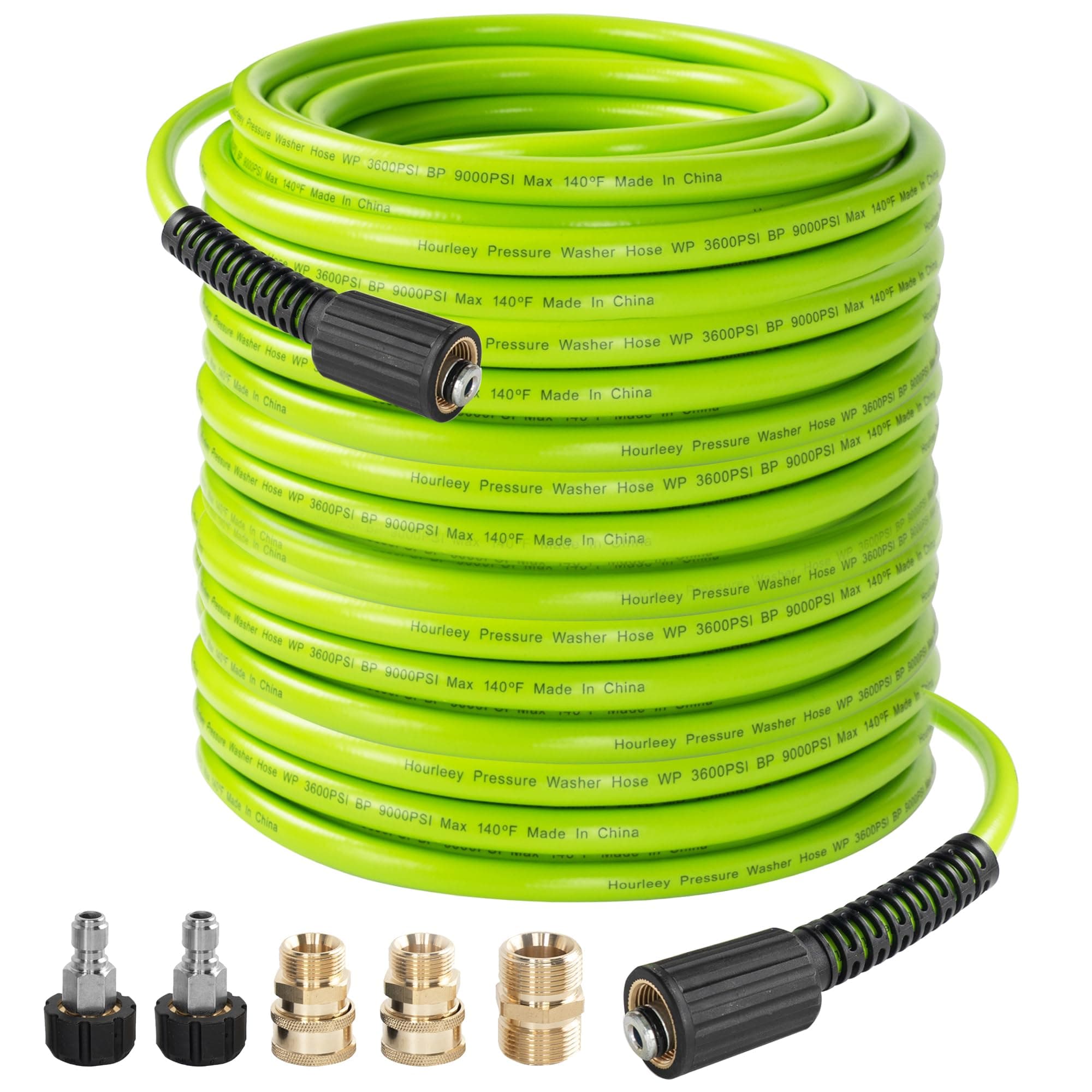 Hourleey 3600 PSI 50 FT Kink Resistant Pressure Washer Hose, Quick Connect, Green
