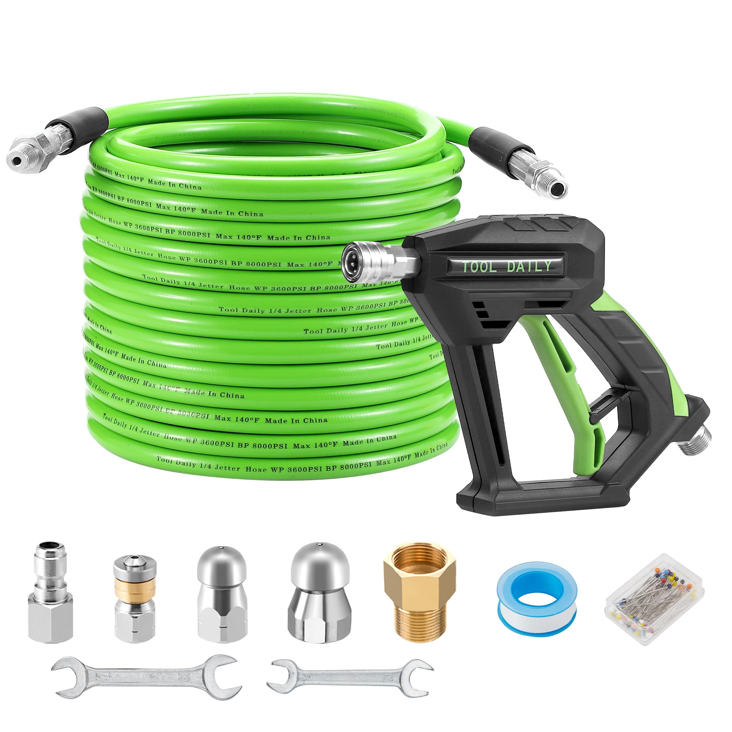 High-Pressure Tool Daily Sewer Jetter Kit 3600 PSI, 50 FT Hose, Rotating Nozzle, Drain Cleaner
