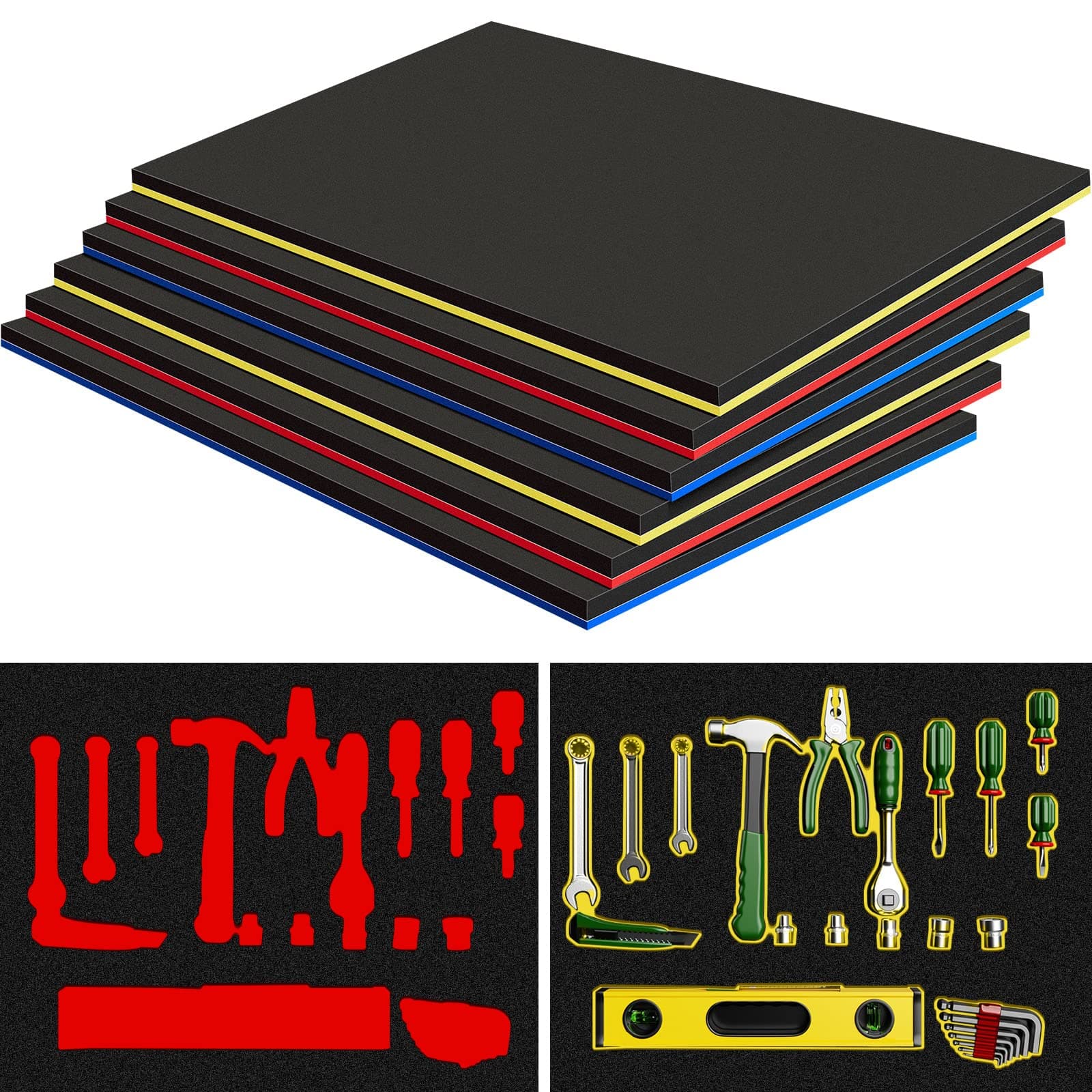 Fabbay 6 Sets Organizer for Tool Box: Adjustable Foam, Non-Slip Mat