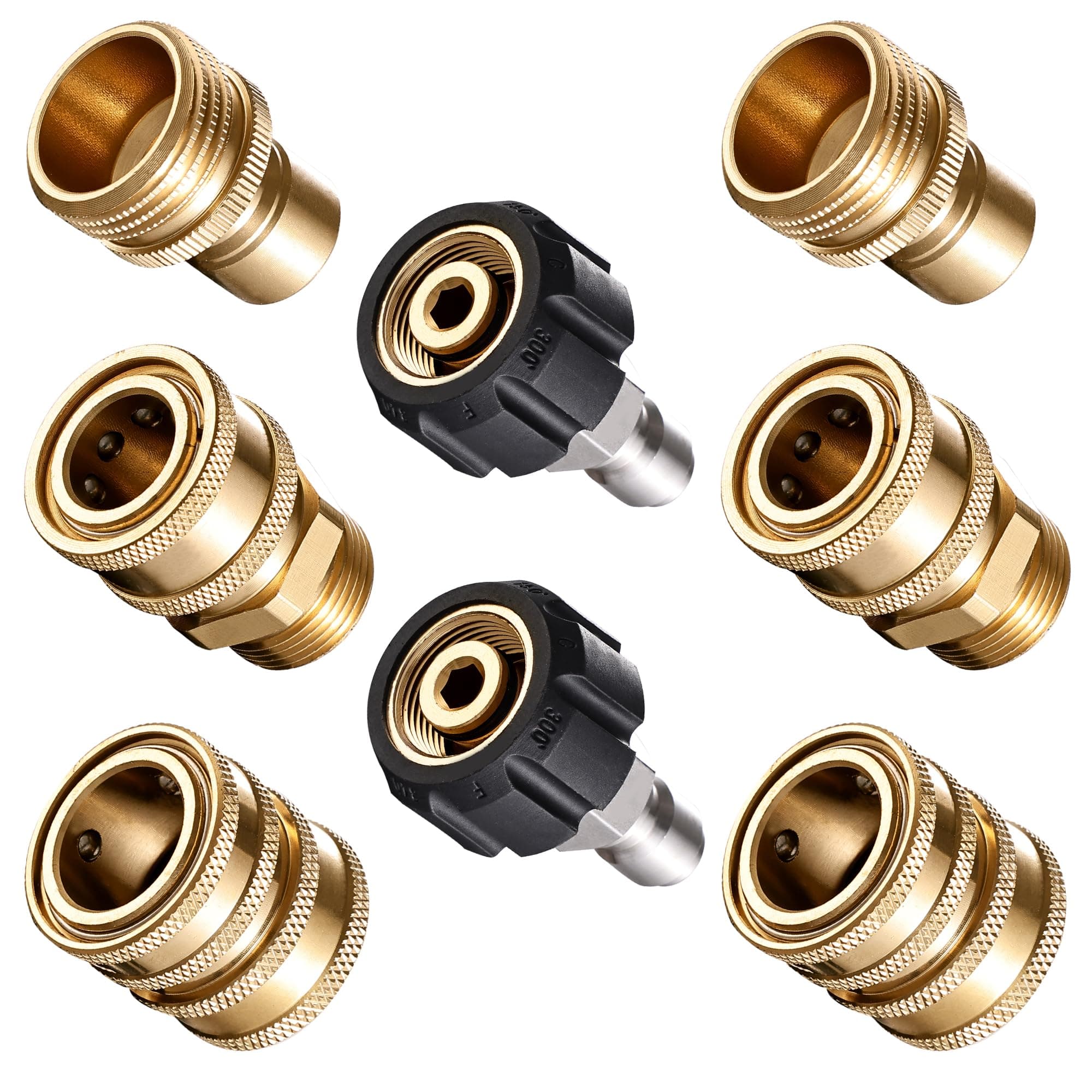 Selkie 8-Pack 14mm to 3/8" Quick Connect Fittings & 3/4" to 1/2" Adapter Set for Pressure Washers