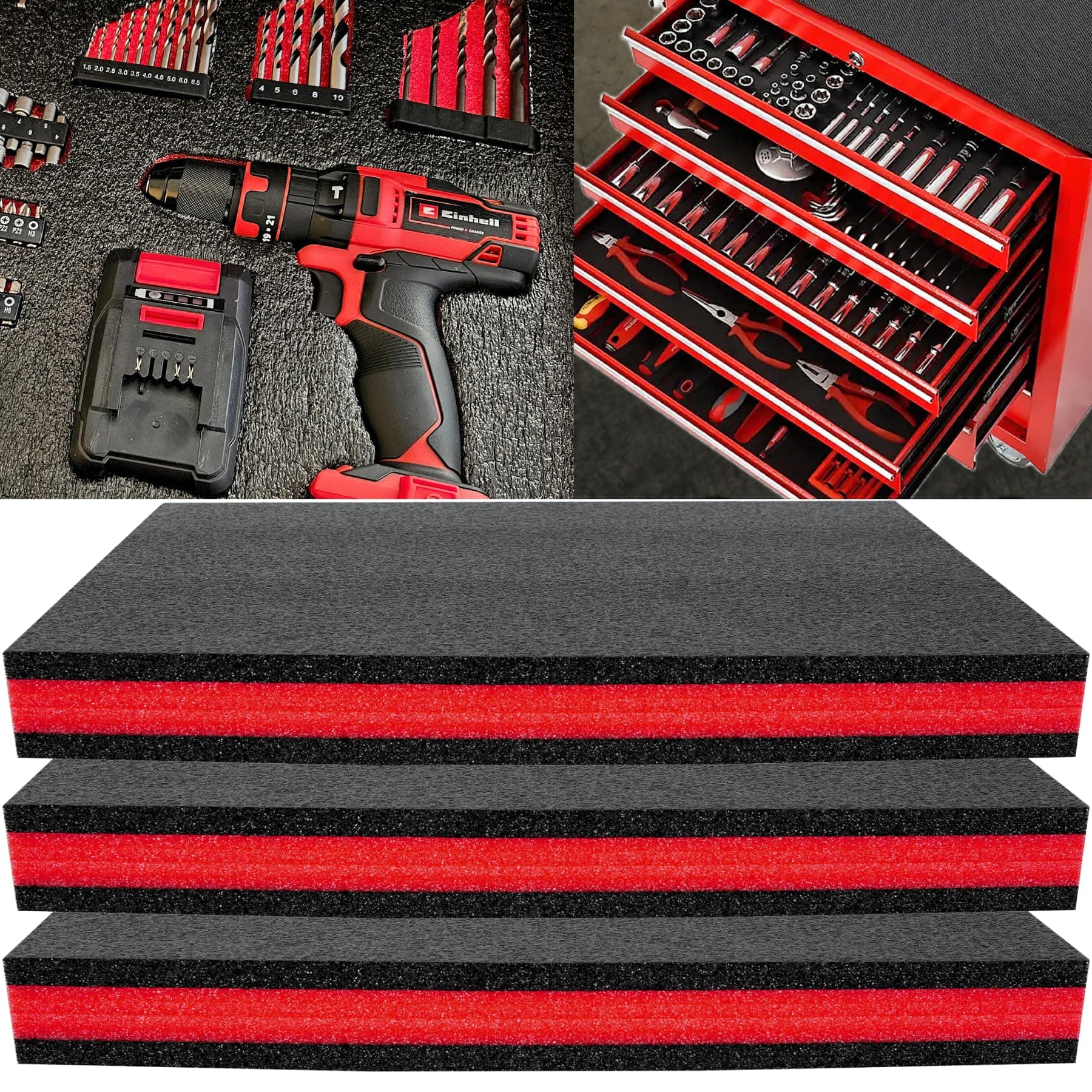 Compact Tool Box Foam 3Pack 24x24x2 inch for Cases, Tool Storage Organizer