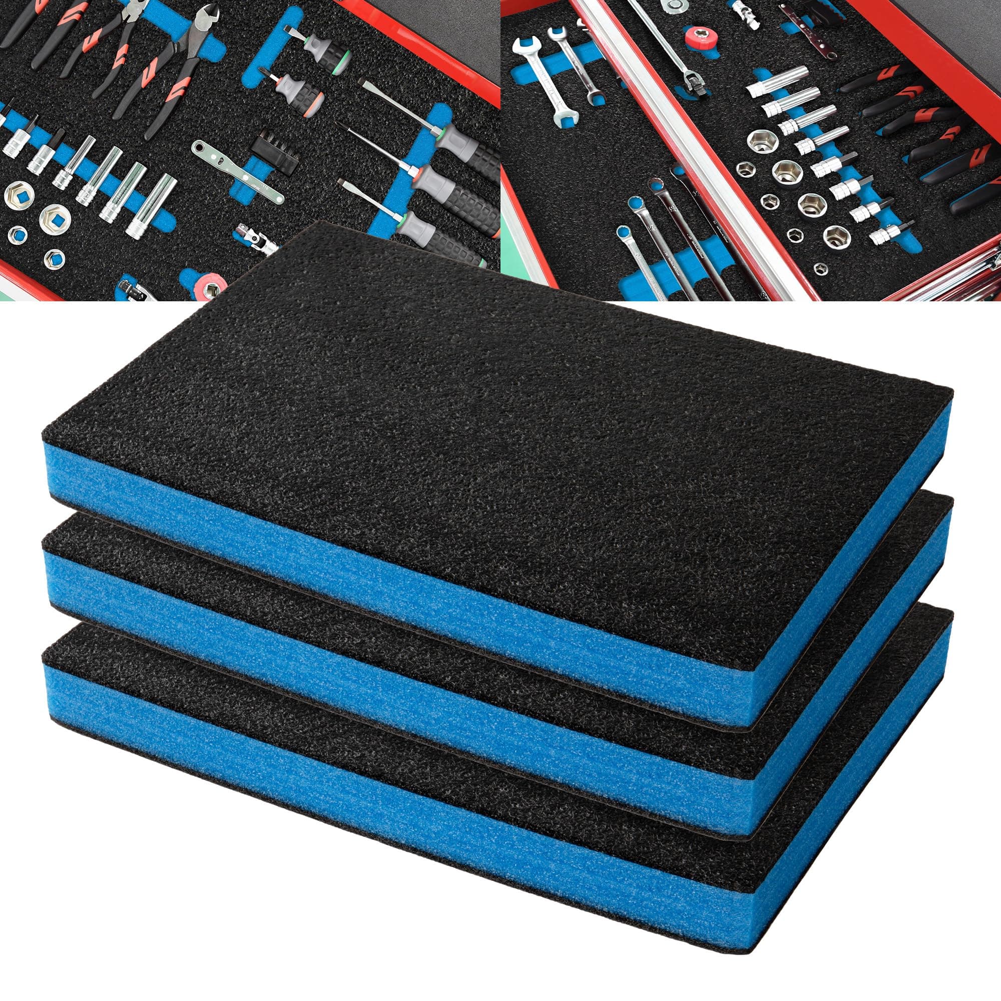 Precision Defined Tool Box Foam - Protective Inserts, Polyethylene Tool Foam, Cushion Insert for Toolboxes - 18" Black/Blue (3 pack)  
Precision Defined Tool Box Foam - Protective Inserts, Polyethylene Tool Foam, Cushion Insert for Toolboxes - Black/