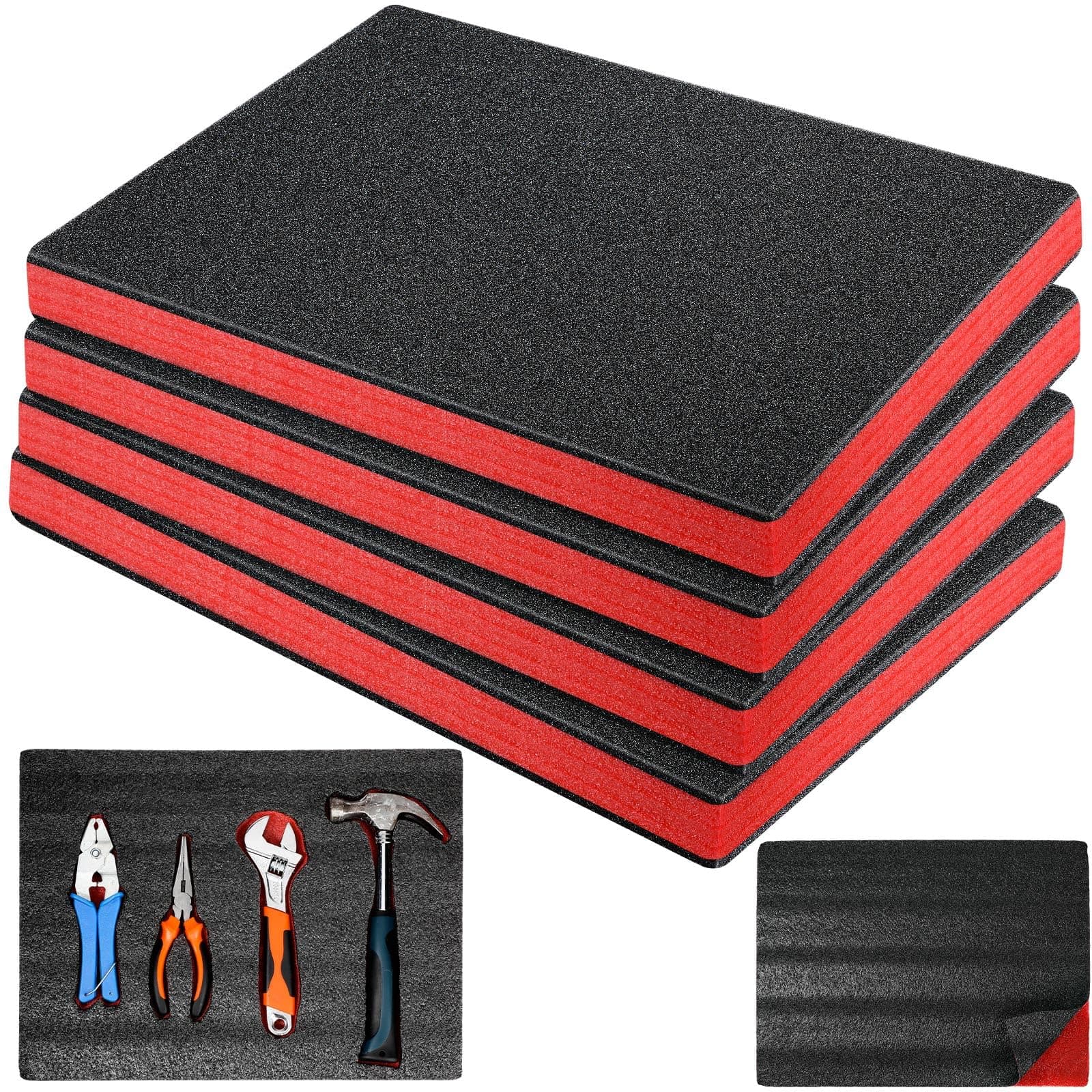 Customizable Polyurethane Foam Sheets for Craft, Tool Box, and Camera Storage (Red, Black, 16 x 12 x 1 Inch)