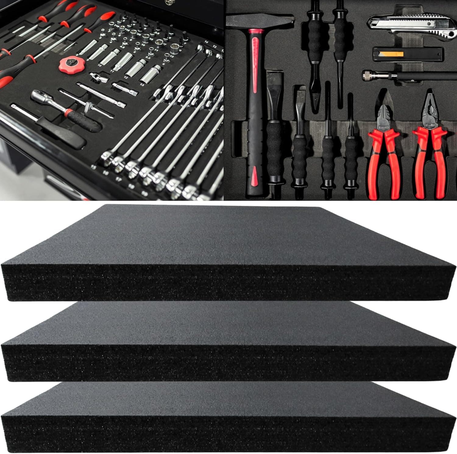 Kaizen Organizers 3Pack 22x18x2 inch Tool Box Foam Inserts for Cases
| Polyethylene Storage Sheets for Toolbox Hard Case, 3Pack 22x18x2 inch
| Tool Shadow Insert for Case, 3Pack 22x18x2 inch Foam Sheets by Kaizen Organizer