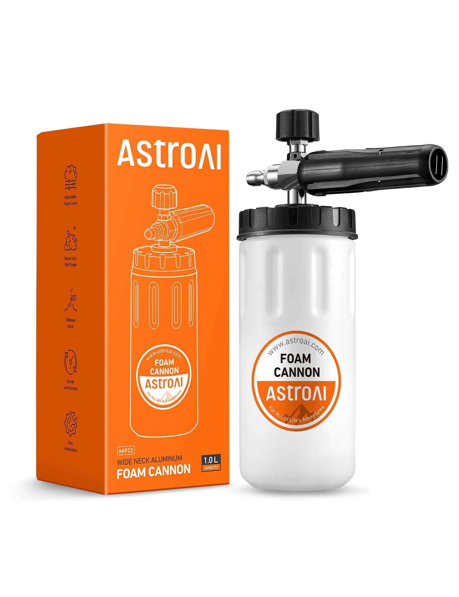 AstroAI Wide Neck Foam Cannon, 1/4" Quick Connect to Pressure Washer, 1 Liter Orange Label