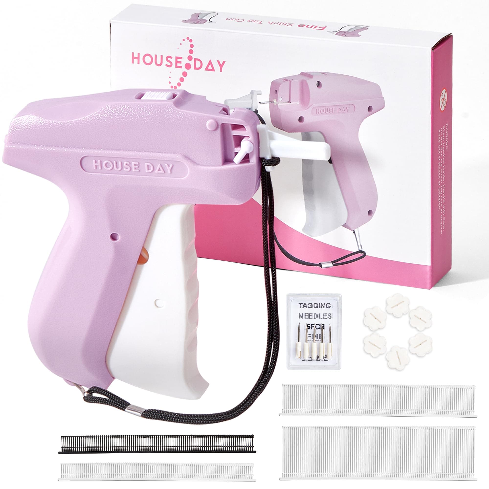 HOUSE DAY Fine Needle Stitch Gun, 6 Needles, 2200 Fasteners, 50 Buttons (Pink)