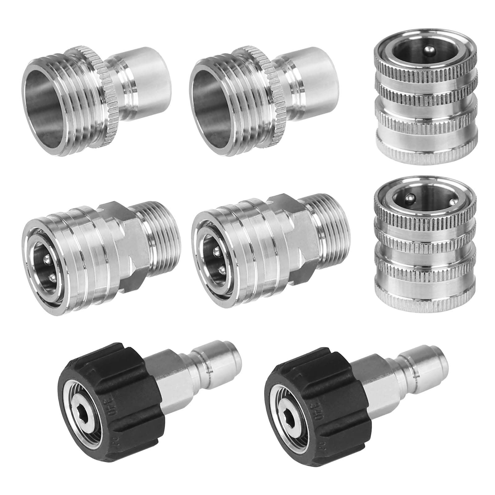 Stainless Steel Pressure Washer Adapter Set, 8 Sets: M22-14 & 15mm Swivel Quick Disconnect Kit