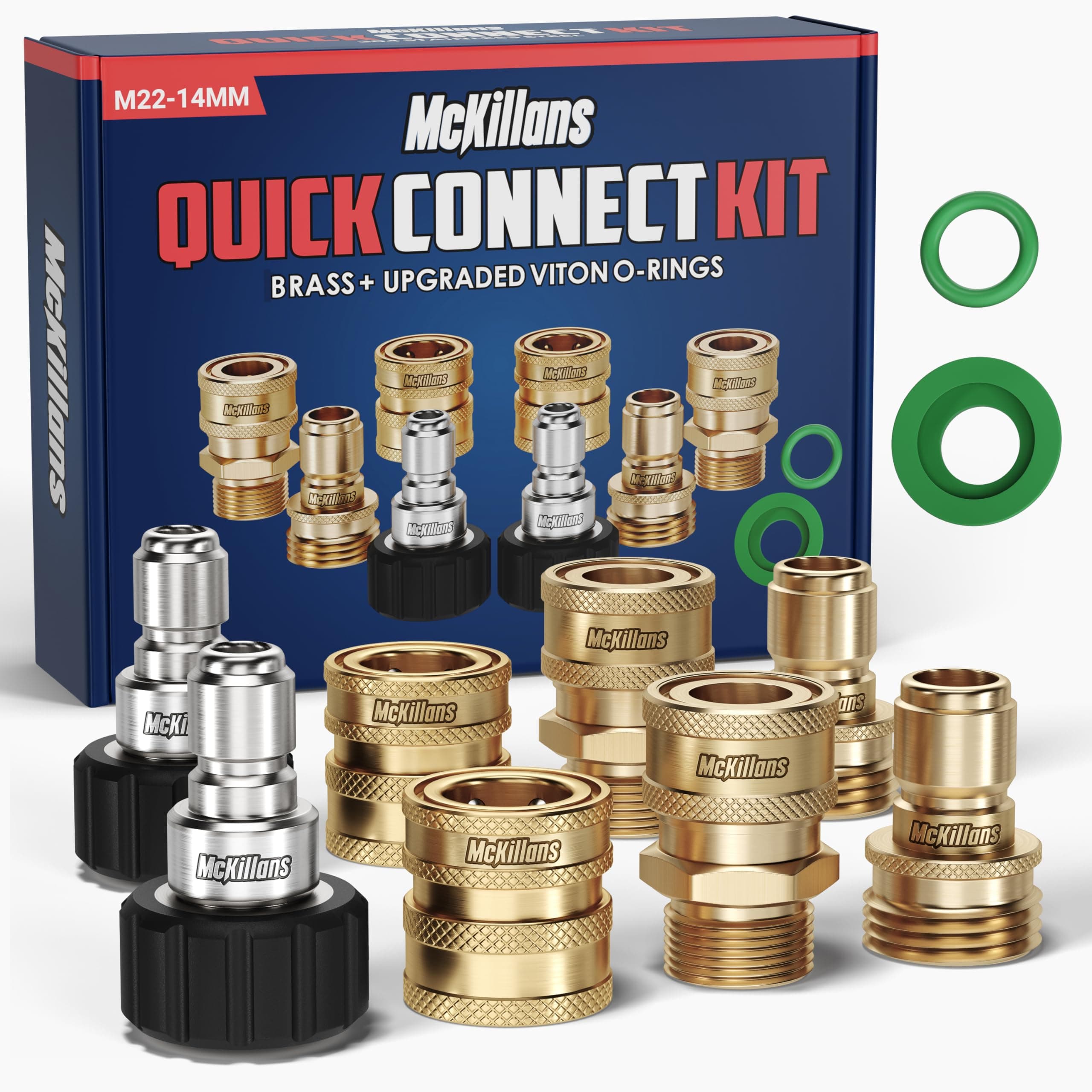 McKillans® Pressure Washer Quick Connect Kit M22-14mm to 3/8" Male Female Quick Disconnect Kit Brisk Usage for Professionals and DIYers In Yard and Garage Durable Brass Construction