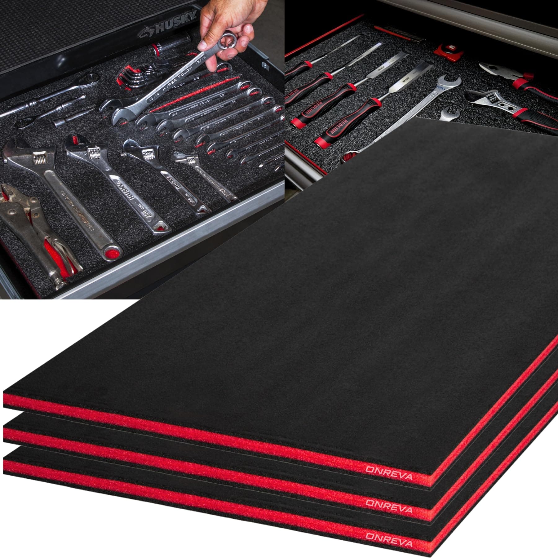 Kaizen Organizer Tool Box Foam 3Pack 48x24x1 inch, Foam Inserts for Cases, Polyethylene Storage Sheets for Toolbox Hard Case